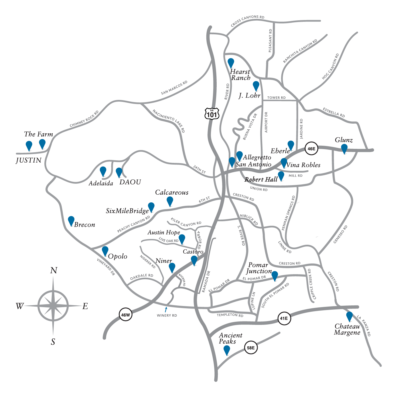 Paso Robles Wine Map Paso Robles Wine Tasting Map - Cab Collective Members