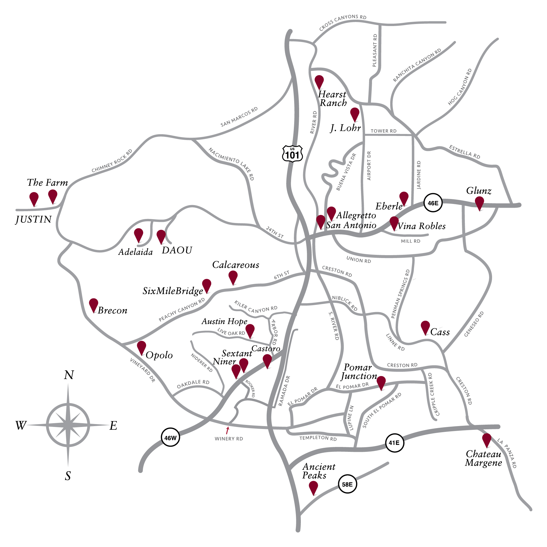 Paso Robles Wine Tasting Map - CAB Collective Members
